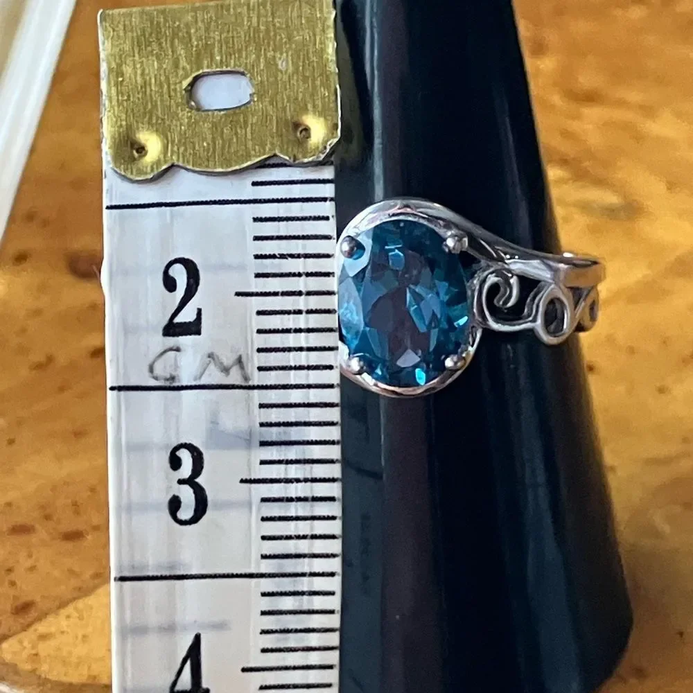 Natural London Blue Topaz Sterling Silver Ring Size 8